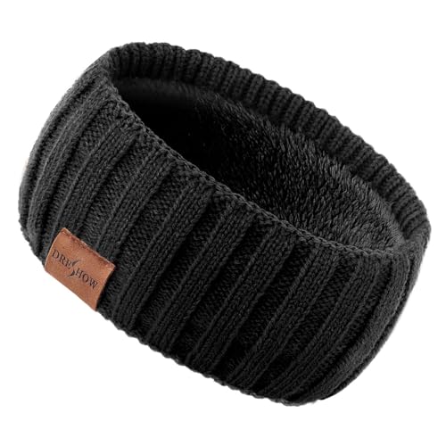 DRESHOW Winter Headbands for Women Fuzzy Fleece Lined Ear Warmer Headband Knit Thick Warm Crochet Headband Cold Weather Accessories