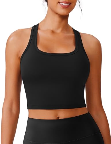 PINSPARK Sports Bra Longline Racerback Tank Tops for Women Padded Workout Yoga Top2