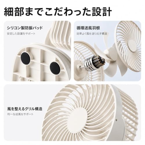 クリップ式扇風機 卓上扇風機 USB給電 5枚羽根 DCモーター 風量調節 上下左右角度調整 小型 5W 電源コード約1m 卓上・クリップ対応（ホワイト）