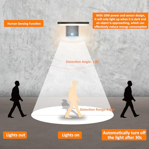 APAKA 18W Outdoor/Indoor Wall Light with Motion Sensor Adjustable Aluminum Wall Lamp with Swiveling LED Panel Waterproof IP67 Warm White 3000K Black for Entrance Garden Terrace - Image 4
