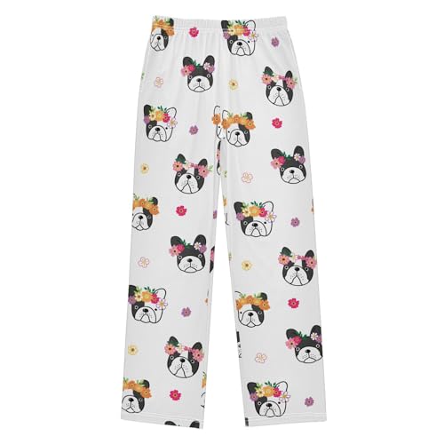 Boys' Pants Cartoon Bulldog Face Flower Cute Long Bottoms Jogger Pants Elastic Waist Trousers with Pockets S-XL
