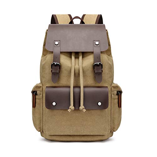 Retrò Zaino Tela Coulisse Cartella per 15.6 Pollici PC Scuola Uomo Donna da Lavoro Viaggio Universita Daypacks Cachi