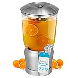 BIRDROCK HOME 3 Gallon Stainless Steel Beverage Dispenser with Ice Container, Spigot - Round - Lemonade Sangria Tea Water Drink Jar Jug - Home Parties - BPA Free Clear Tritan Plastic