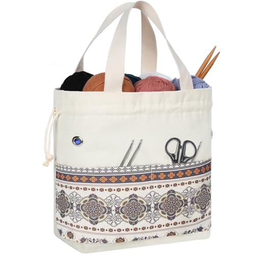 TOGETRUE Bolsa de fios, bolsa de crochê de tricô, organizador de bolsas de armazenamento de fios, bolsas de crochê para projetos de crochê, bola de novelo de loja, agulha de tricô curta (médio, estilo