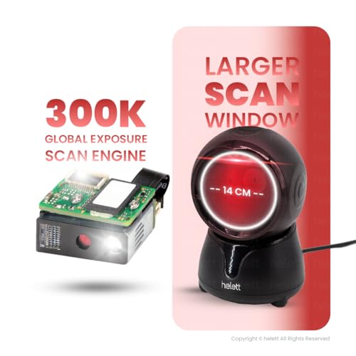 Helett HT15 Hands-Free 2D&1D USB Desktop Barcode Scanner with 300K CMOS Global Exposure Scan Engine |Larger Scan Window|Adjustable Angle|Buzzer LED|Resolution:640×480|Strong... - Image 3
