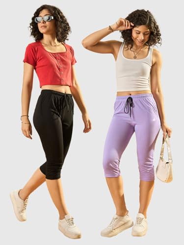 Image of Modeve Women Solid Cotton Blend Capri for summer|| Summer Wear