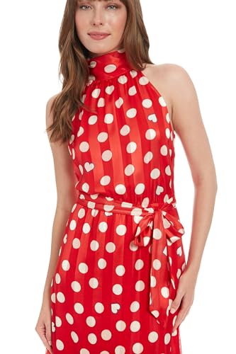 London Times Women's Elastic Waist Halter Dress with Tier and Sash3