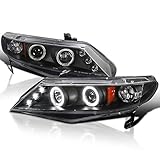 SPEC-D TUNING LED Projector Headlights Black Compatible with 2006-2011 Honda Civic 4 Door Sedan, Left + Right Pair Headlamps Assembly