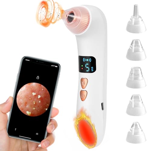 Outil de retrait de points noirs, aspirateur de pores pour le visage avec caméra HD 1080p, 5 puissances d'aspiration, extracteur de points noirs professionnel pour le visage avec 6 têtes d'aspiration