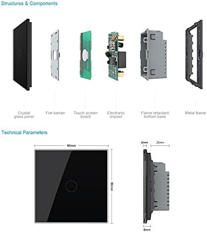 LIVOLO Intermediate Switch Touch Light Switch Black with LED Indicator with Tempered Glass Panel Wall Light Switch 1 Gang 2 Way, VL-C301S-62