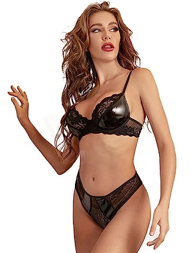 Queenfox Leder-Dessous für Frauen, einteiliges Neckholder-Dessous, sexy...