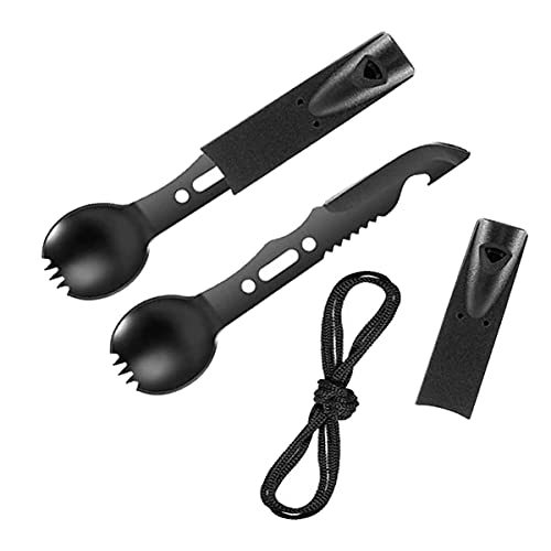 Camping Besteck Set 7in1 Survival Essbesteck aus Göffel, Säge, Pfeife, Messer