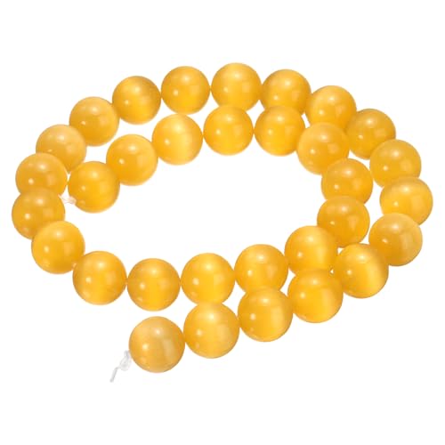 QUARKZMAN 32 Piezas De Cuentas De Ojo De Gato En Piedra Amarillo Naranja De 12mm Redondas Lisas De Cristal De Gema Sueltas Para Hacer Joyería Pulseras Collares Aretes DIY