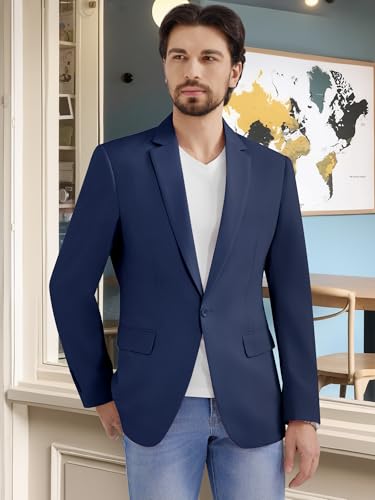 Image of MAGE MALE Men's One Button Suit Jacket Elegant Solid Color Blazers Slim Fit Lightweight Sport Coats Blazer