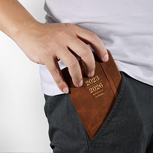 2023-2026 Monthly Pocket Planner/Calendar - 3 Year Pocket Monthly Calendar With Faux Leather Cover, Jul 2023 - Jun 2026, 6.3" × 3.8", 36-Month Planner With Pen Hold, Elastic Closure, 2 Bookmarks, Inner Pocket, Thick Paper, Brown #TOP6
