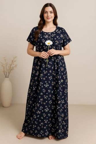 Image of Bahumaan Pure Cotton Nighty for Woman | Floral Gown for Women Nightwear with Pocket | Cotton Nighty for Women Stylish | Maxi for Women Cotton