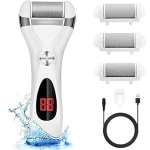 Electric Foot Callus Remover Kit, Rechargeable Callous removers 3 Grinding Heads Waterproof Foot Scrubber File, Professional Pedicure Tools kit Feet Care for Dead, Cracked Dry Skin