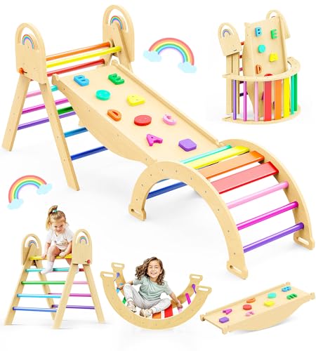 Image of Philnas Pikler Triangle Set, 9-in-1 Montessori Climbing Toy for Toddlers, Foldable Wooden Indoor Jungle Gym & Playground Climber for Learning and Motor Skills (18 Months–7 Years)
