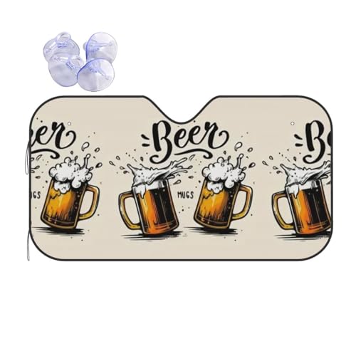 Beers & Chill 面白い ビールみたい 車用フロントサンバイザー 日よけ サンシェード 人気 かわいい おしゃれ 吸盤式 Uvカット 断熱 軽自動車用 折りたたみ 便利 収納簡単 アニメ カー用品 夏冬 オールシーズン 対応 M
