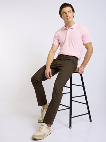 Image of Parx Men Low Rise Tapered Fit Solid Pattern Cotton Blend Flat Front Casual Trouser