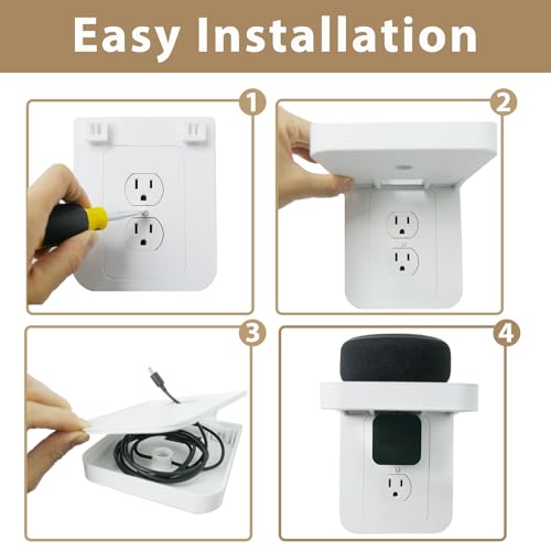 BELIEFLUO Outlet Shelf Holder, Bathroom Decor with Built-in Cable Management,A Space Saving Solution for Homepod Mini,Google Home/Echo/Smart Speakers/Electric Toothbrush/Cell Phone (Standard) - Thumbnail 6