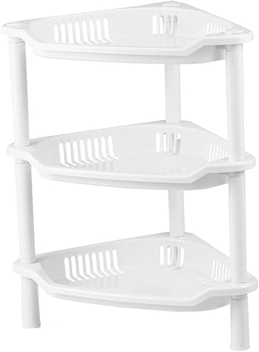 Cabilock Estante de almacenamiento de 3 estantes cuadrados, estantería de plástico, organizador de estantes de esquina para baño, estante de