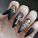 MEILVMEIJI ハロウィン くすみ ブラック スケルトン ゴールド ブロッサミー グリーン パーシスト フーフ 中間ナット形状 ABS 物質パーティー Unguis Art