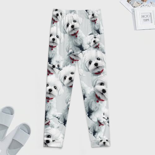 Polar Fleece Maltese Dog Cute Puppy Men's Pajama Bottoms Sleep Lounge Soft Comfy Pants Sleepwear4