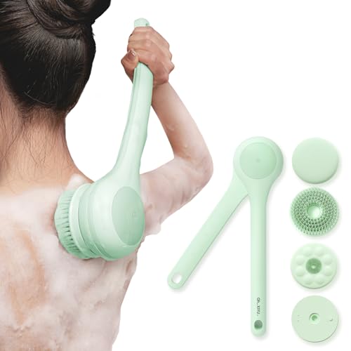 Cepillo eléctrico para la espalda, exfoliante suave, cepillo de ducha de mango largo, ayuda para aplicar crema para mujeres y hombres mayores, limpieza profunda para todos los tipos de piel, higiene y