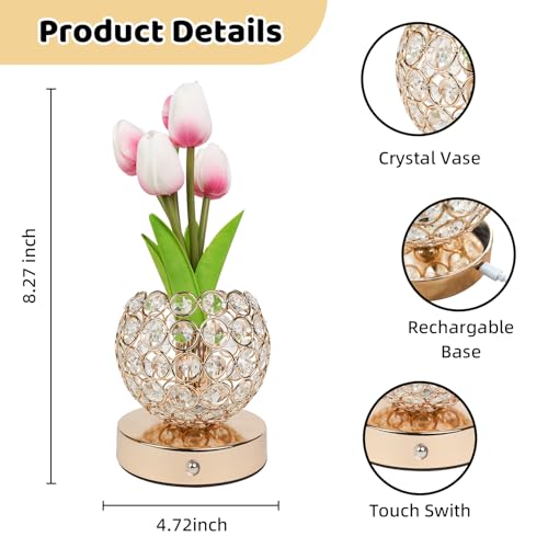 Image of 4000mAh Rechargeable Tulip Lamp, Cordless Bedside Nightstand Light | Long-Lasting Battery Life, 3-Color Stepless Dimming Touch Control, Unique Gifts for Women, Aesthetic Home Decor