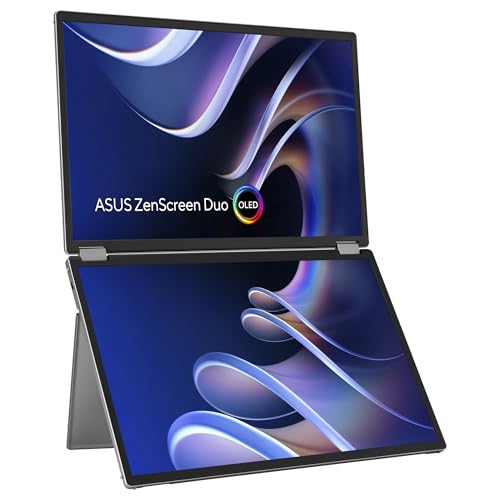 ASUS ZenScreen Duo OLED MQ149CD Monitor portátil Plegable de 360°, Doble Pantalla OLED de 14 Pulgadas, 16:10, 1920x1200 FHD, DisplayHDR 400, 100% DCI-P3, Delta