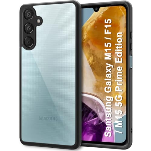 Image of TheGiftKart Hybrid Shockproof Sleek Armor Back Cover Case for Samsung Galaxy M15 / F15 / M15 5G Prime Edition | 360 Protection | Crystal Clear Hard Back Transparent Cover (PC & TPU, Black Bumper)