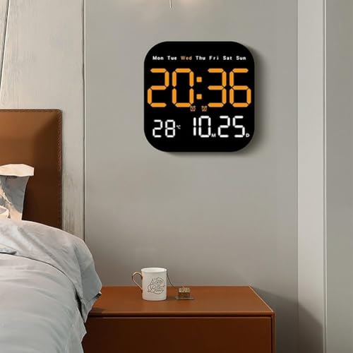 Image of 15-Inch Digital Wall Clock with Large LED Display - Remote Control, Auto-Dimming, Night Light, Date, Day, Temperature, DST Function - Ideal for Living Room, Bedroom (Square 9 inch Orange)