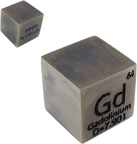 Cubo de elementos pulidos, cubos de densidad de metal sólido con caja acrílica para la colección de elementos educativos (0.39 pulgadas, gadolinio)
