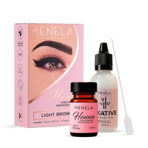 MENELA Eyebrow Henna Tint Kit - Light Brown Brow Color with Bamboo Extract - Natural Look, Easy