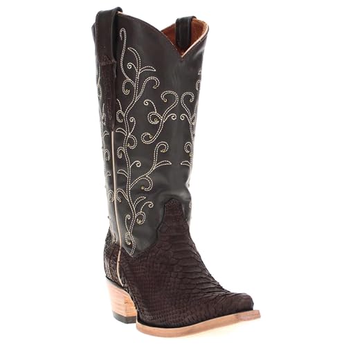 Vaccari Women's Piper Genuine Matte Chocolate Python & Studs Snip Toe Cowgirl Western Boots