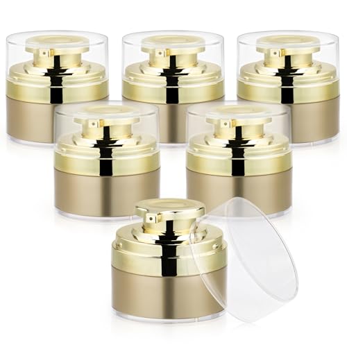 6pcs 30ml Golden Airless Acrylic Cream Pump Jar,Vacuum Lotion Bottle Dispenser,Moisturizer Container with Pump,Refillable Toiletry Bottle for Makeup,Essence,Moisturizer,Eye Cream