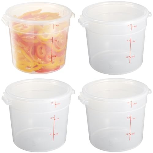 CURTA 6 Quart Translucent Round Food Storage Container with Lid, Pack of 4 – NSF Listed, BPA-Free, Commercial-Grade Polypropylene, Freezer & Dishwasher Safe, Non-Stick, Easy-Read Graduations