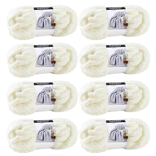 Image of Chunky Chenille Yarn for Hand Knitting 8 Jumbo Pack Jumbo Chunky Yarn for Hand Soft Blanket Knitting, Bulky Thick Fluffy Yarn for Crocheting (Milky White)