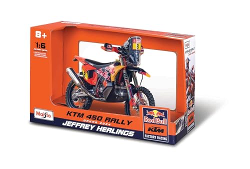 Maisto - Red Bull KTM 450 Rally Dakar 2024, Miniature en métal à l'échelle 1:6, réplique de Moto de Rallye avec livrée Officielle Red Bull KTM, détails...