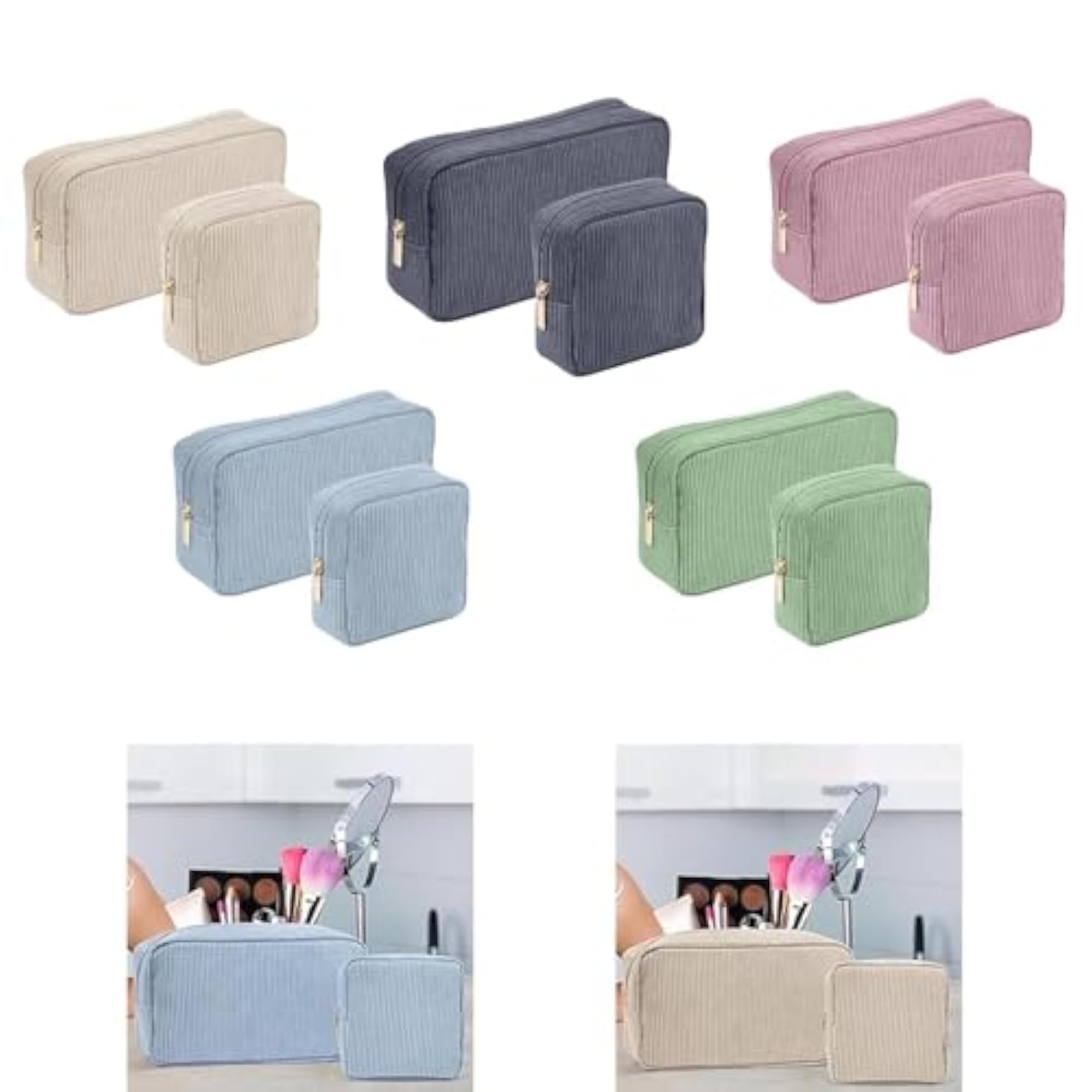 2x Travel Makeup Bag Cute Portable Cosmetic Bag for Hotel