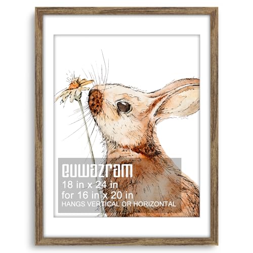 euwazram Rustic Walnut 18x24 Picture Frame with Mat for 16x20
