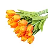 Vlovelife 20 Heads Artificial Flowers Tulip Orange Real Touch Tulips PU Fake Tulips Flowers Wedding