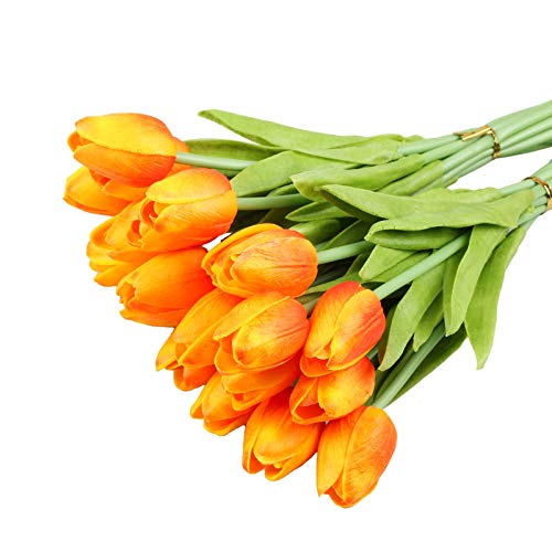 Vlovelife 20 Heads Artificial Flowers Tulip Orange Real Touch Tulips Pu Fake Tulips Flowers Wedding Bouquets Flowers Arrangement Bouquet Home Room Centerpiece Party Wedding Decor #TOP3