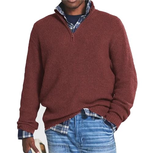 Men's Cashmere Business Casual Zipper Sweater, Men Quarter Zip Pullover Sweaters Mock Neck Polo 1/4 Zip Pullover