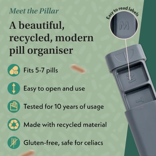 Image of Pillar - 7-Day Pill Organizer | Weekly Medicine Pill Container Travel Box - Aesthetic Medication Holder - Stylish Travel Pill Case - Cute Small Medication Organizer 7 Day for Women (Slate Grey)
