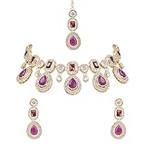I Jewels Latest Stylish Gold Plated Indian Wedding Bollywood Kundan Stone Necklace Jewellery Set for Women (IJ379) (Purple)