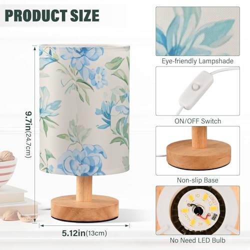 Lampara de mesa azul flores para cuarto pequeño miniatura 3