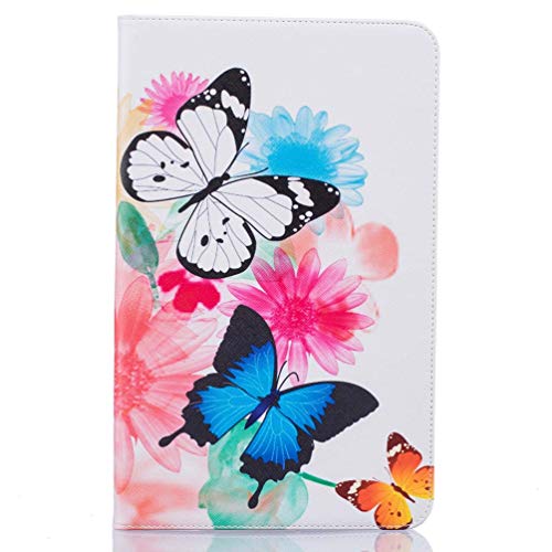 AIFILLE Antichoc 360 Protection en Cuir PU Rigide Housse pour Tablette Samsung Tab A6 10.1 Pouces SM-T580/T585 avec Motif Animaux Papillons Bleu Blanc Flip Pochette Etui a Rabat Support Fonction Cover