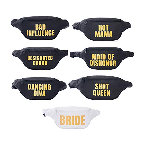 Bachelorette Fanny Pack Set (7 pack) Includes Bride Fanny Pack I Funny Fanny Packs for Bachelorette Party Favors